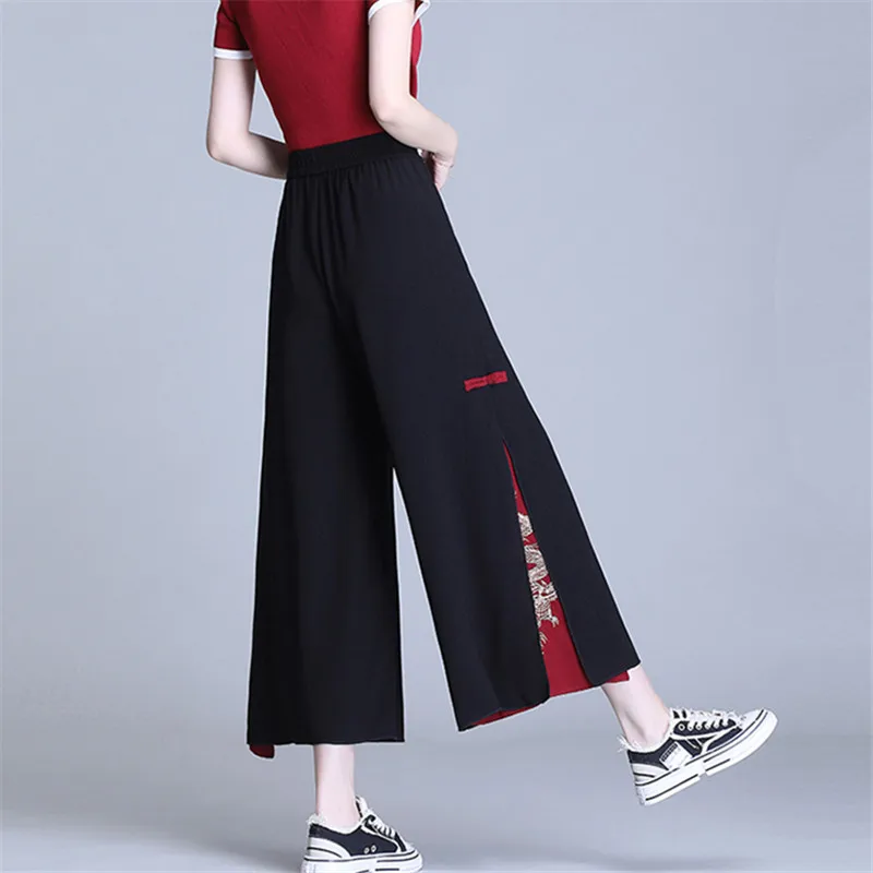 Harajuku Vintage Chiffon Chinese Style Casual Trousers Black Loose Women Kung Fu Pant Summer