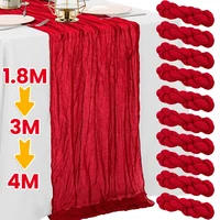 1.8/3/4M Christmas Red Table Runner Polyester Cheesecloth Valentine Long Decorations Wedding Party Banquets Bridal Baby Shower 1