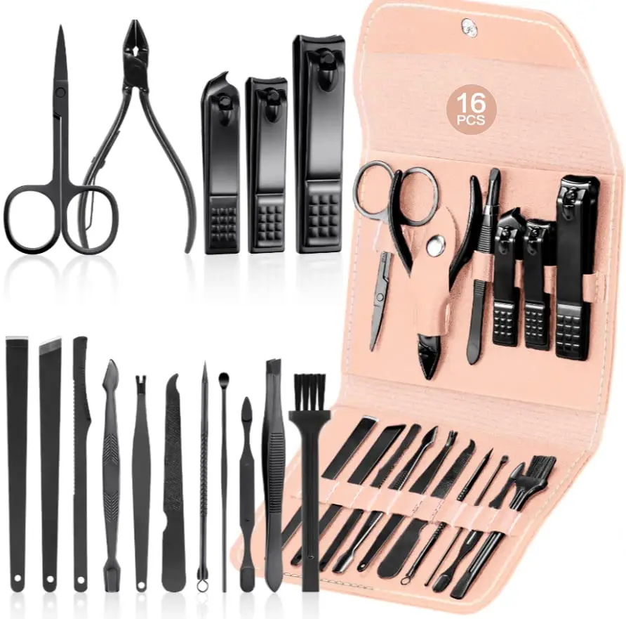 4/16 pcs Manicure Set Pedicure Sets Nail Clippers High-quality Steel Professional Nail Cutters Tools with Travel Case Kit Home C 2