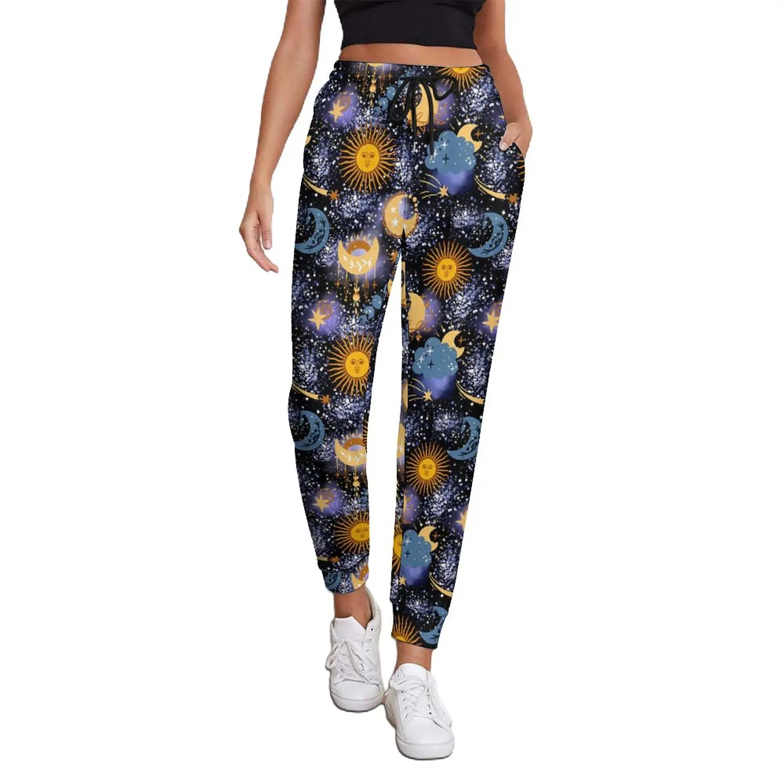 

Moon Stars Sun Pants Autumn Celestial Magical Vintage Sweatpants Female Street Wear Custom Trousers Big Size