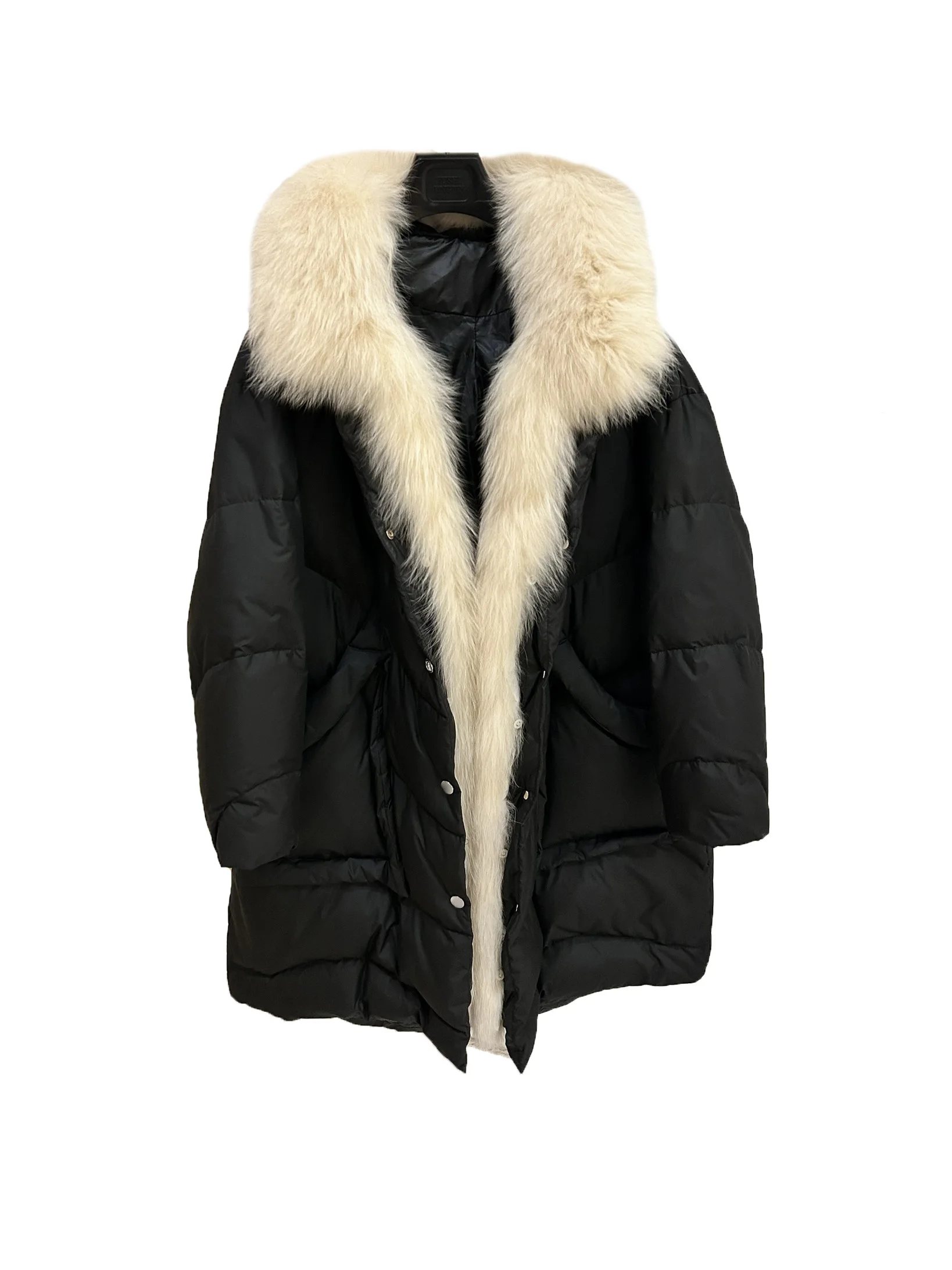 

Down jacket lapel short loose version splicing hair collar design warm and comfortable 2023 winter new 1225