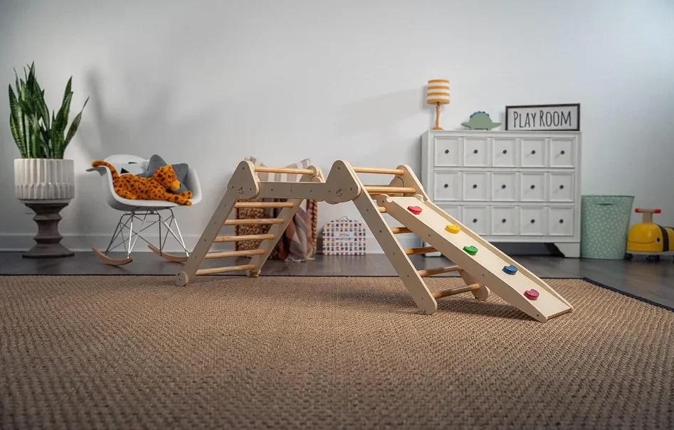 4 in 1 Montessori Climbing Set-Wooden Climbing Gym Foldable Indoor Playground for Kids Ages 18 Months to 4 Years