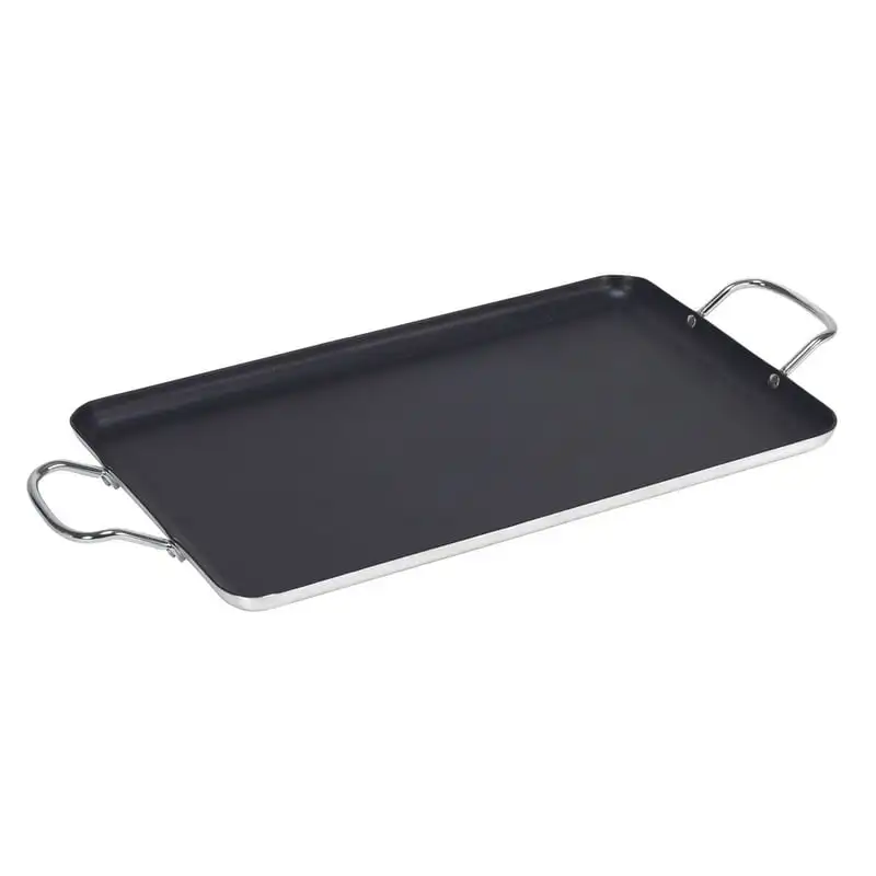 

20" X 12" Nonstick Double Burner Griddle with Metal Handles, Black