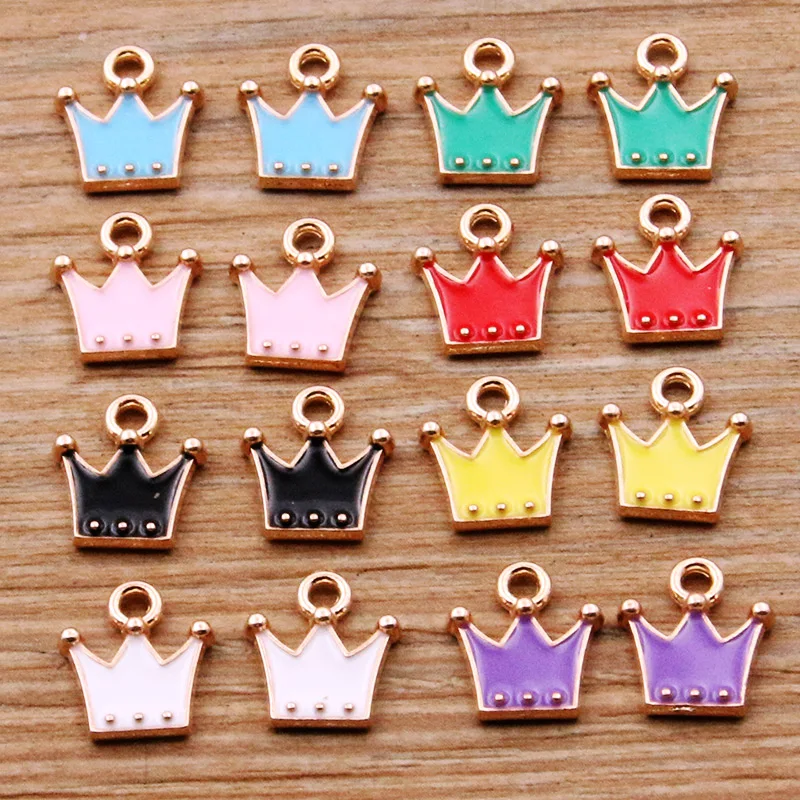 30PCS 11*12mm 8 Color Alloy Metal Drop Oil Small Crown Charms KC Gold Pendant For DIY Bracelet Necklace Jewelry Making