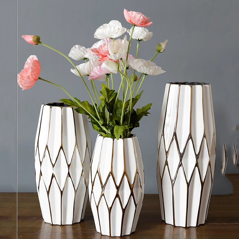 

White Grand Ceramic Vase Nordic Design Large Plant Pots Indoor Hydroponics Vases Luxury Adornos Para El Hogar Design Home Decor