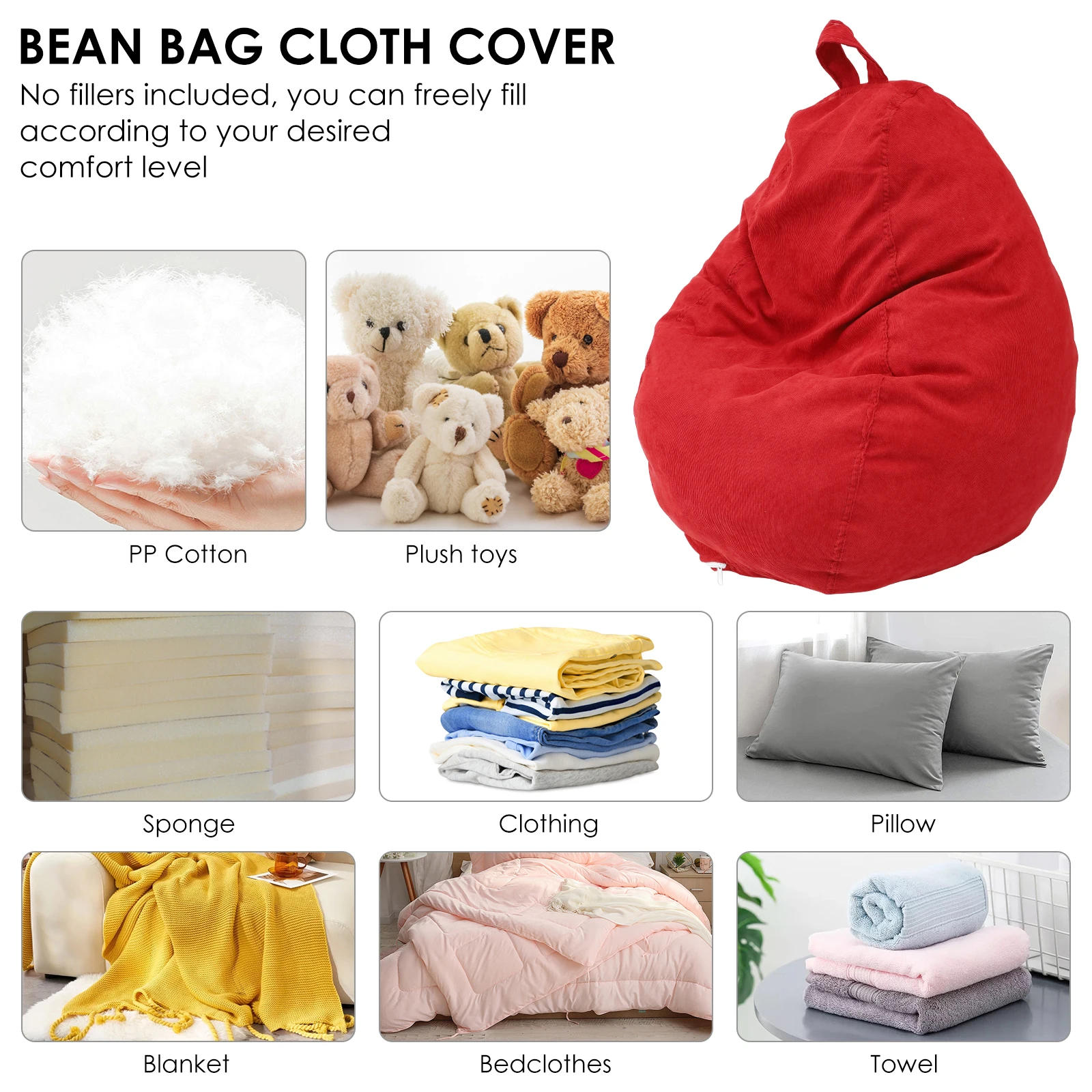 Corduroy Bean Bag Cover Soft Comfortable Lazy Sofa Cover with Handle Multipurpose Pillows Plush Toys Storage Bag for Kids Adults