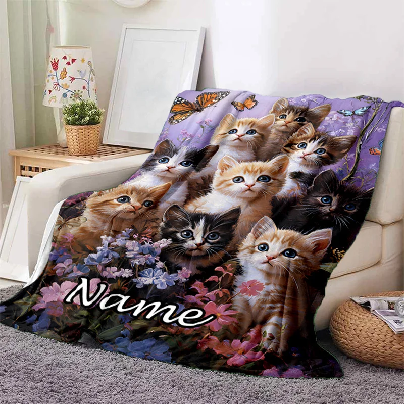 BNREDA Coperta con motivo di gatti, simpatici animali, morbida coperta in pile di flanella, per bambini e adulti (Gatti-2, 130x150cm