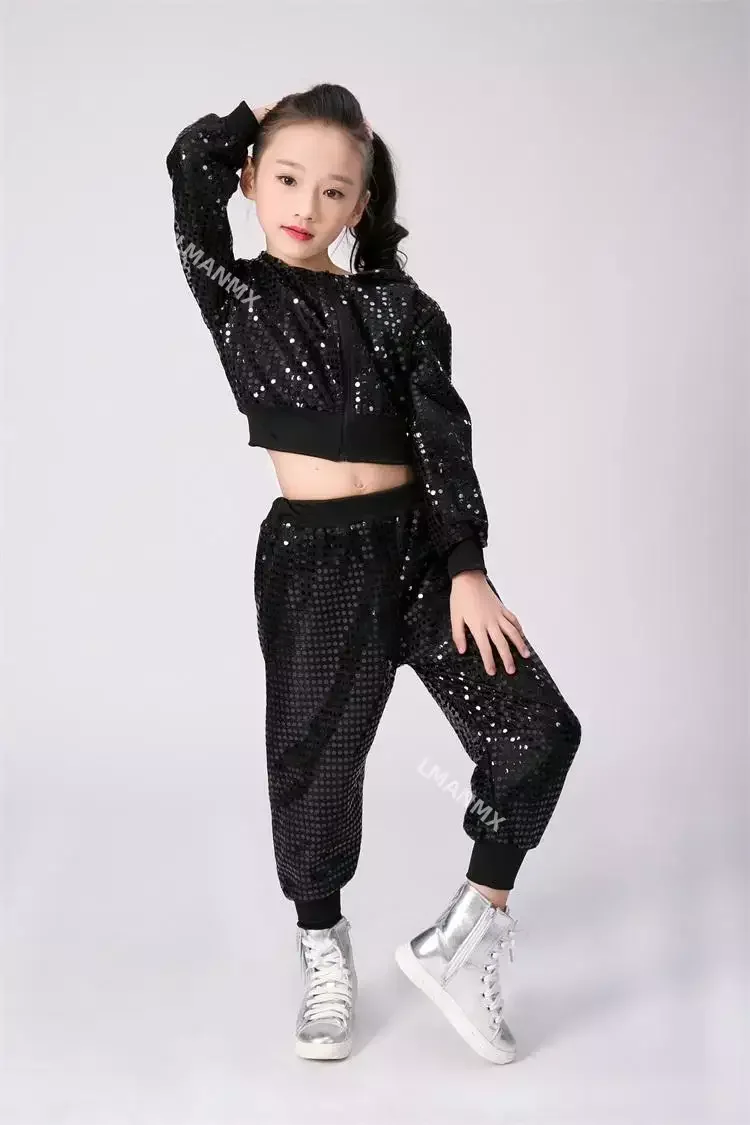 ranrann Kind Meisje Top Dansen Modern Jazz Pailletten Crop Top Korte Mouw Buikdans Kostuum Pompom Girl, Goud, 15-16 Jaren