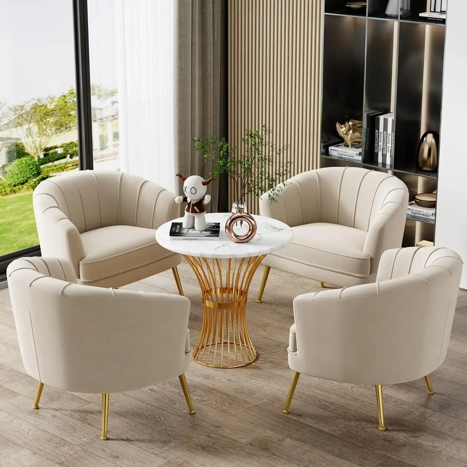 SHINEBOOM Velvet Accent Chairs for Living Room Bedroom Office Leisure Upholstered Single Sofa Chair Arm Chair Comfy Rea