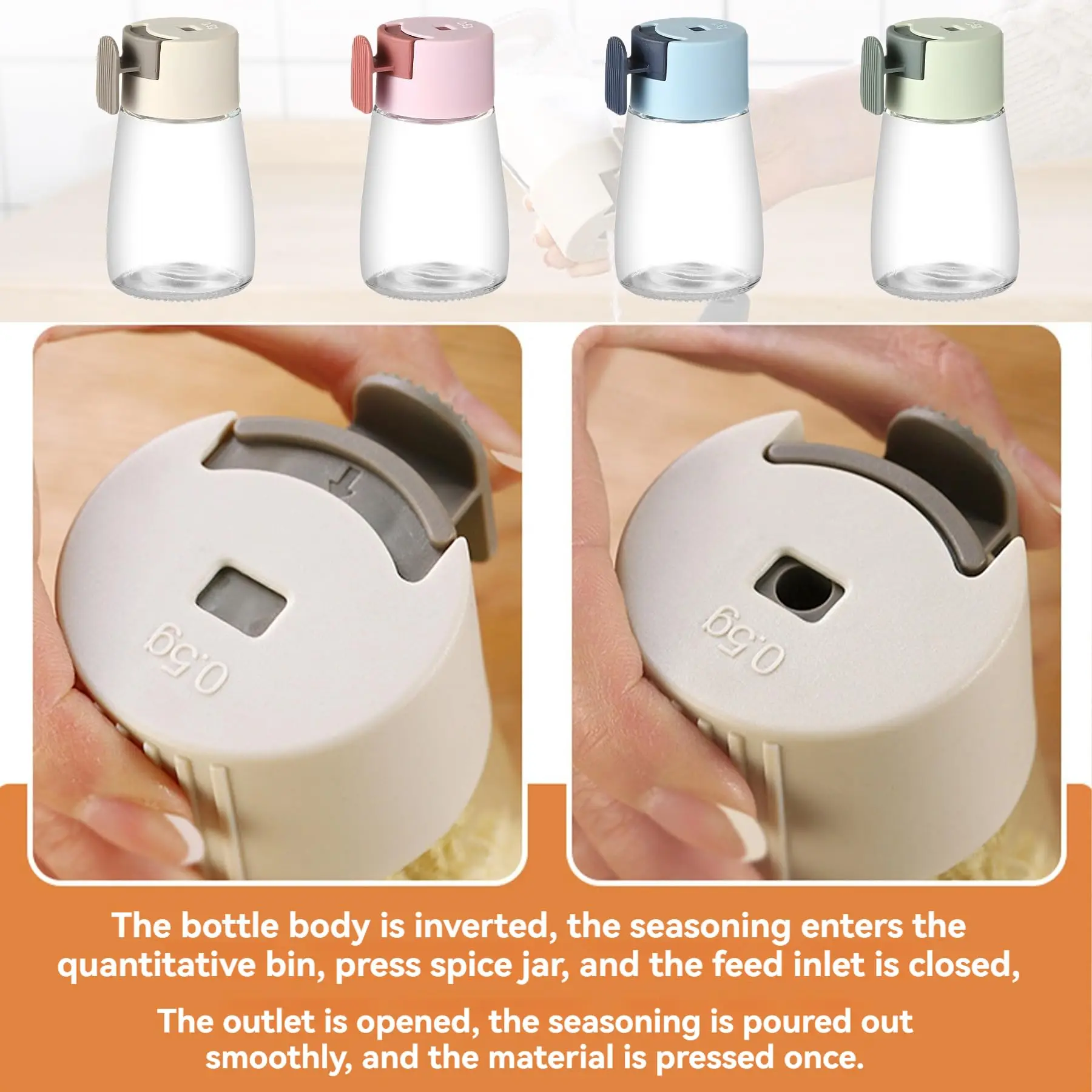 New Upgrate Precise Quantitative Push Type Air-Tight Glass Seasoning Condiment Bottle Each Press 0.5g Intake of Salt for Cooking