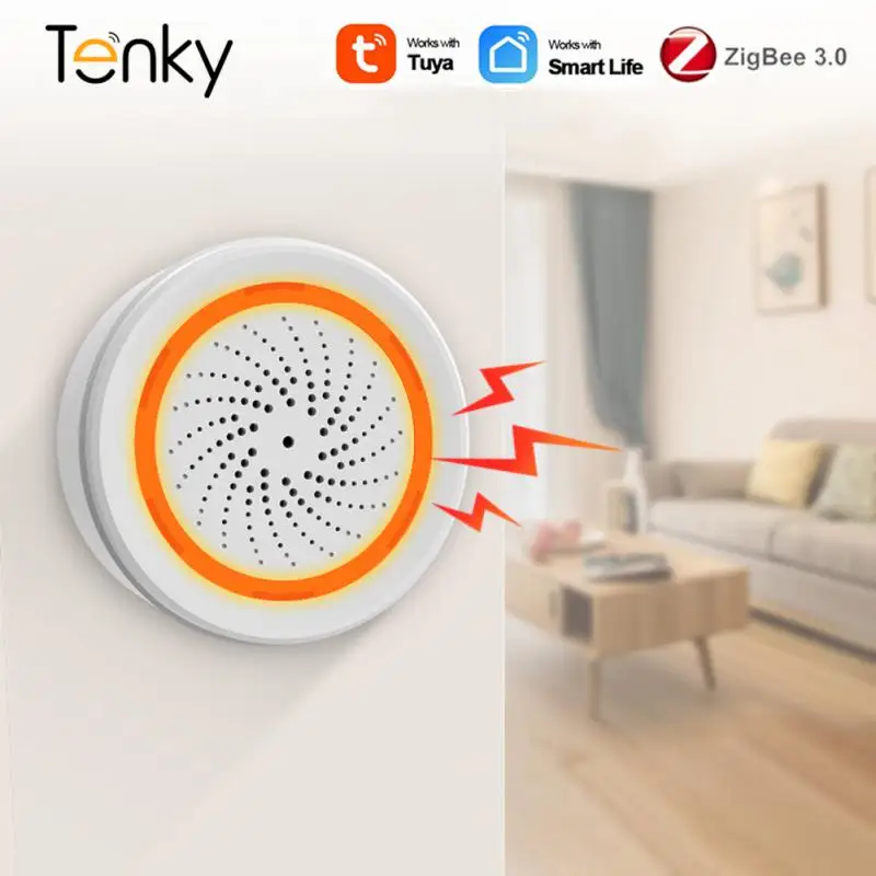 Tuya Zigbee Sound Light Sensor Sirena Allarme 90Db Smart Home Smart Life Alarm Sirena Per Alexa Google Home Funziona Con Zigbee Gateway