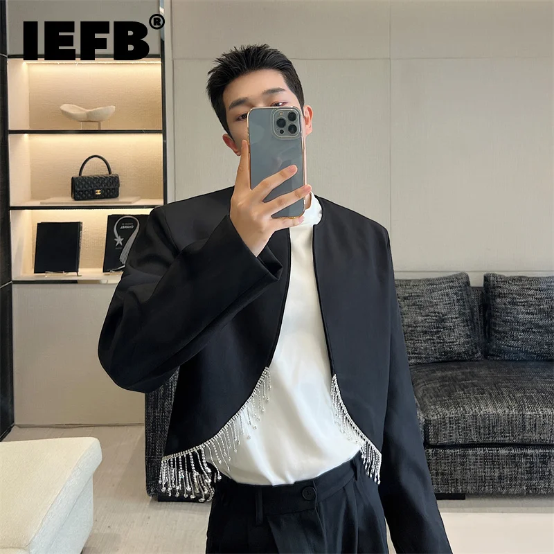 

IEFB Korean Style Luxury Jackets Men's Niche Design Rhinestone Tassel Sexy Clothing 2023 Autumn Trend New Male Outerwear 9C3384