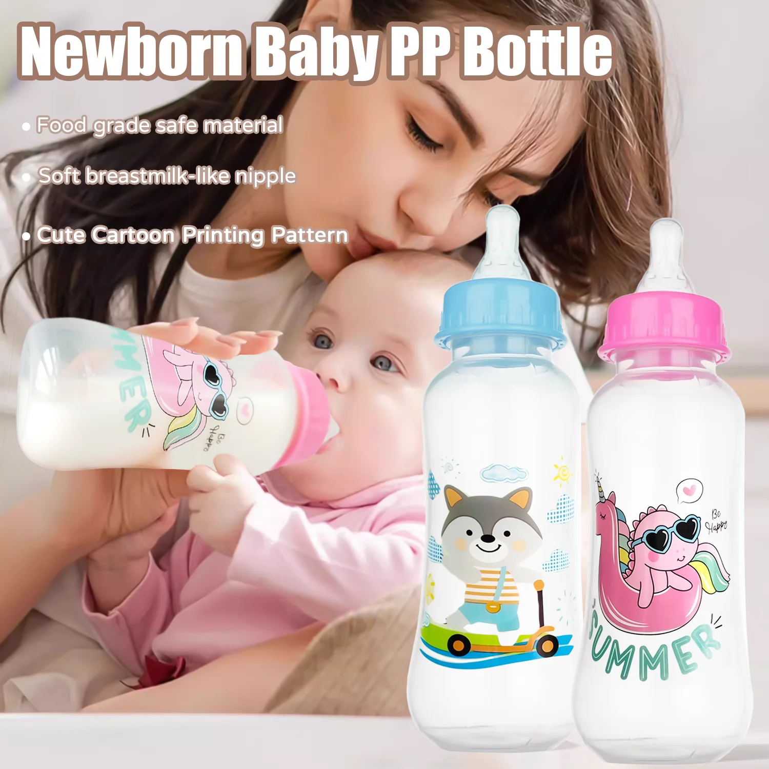 Newborn cartoon PP Feeding Bottle Wide Caliber Anti-flatulence Nursing Anti-Choke Baby Bottle Infant BPA Free milk bottle feeding bottle baby feeding utensils