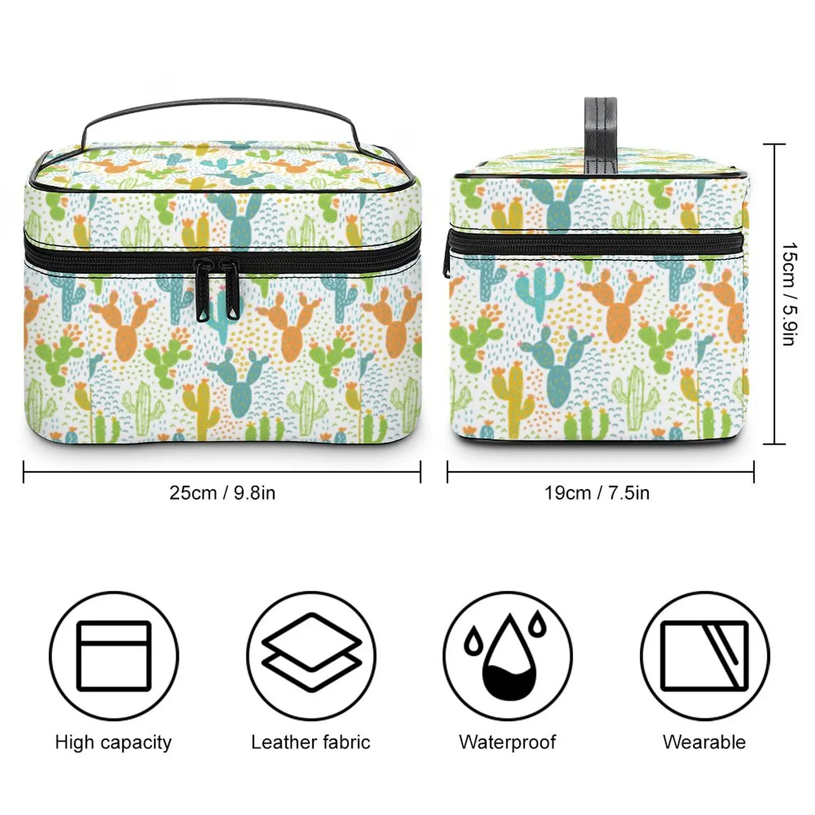 Customized Pattern Makeup BagPainted Cactus Printing Makeup Bag Women Multifunction Cosmetic Bag Toiletries Storage Wash Bag
