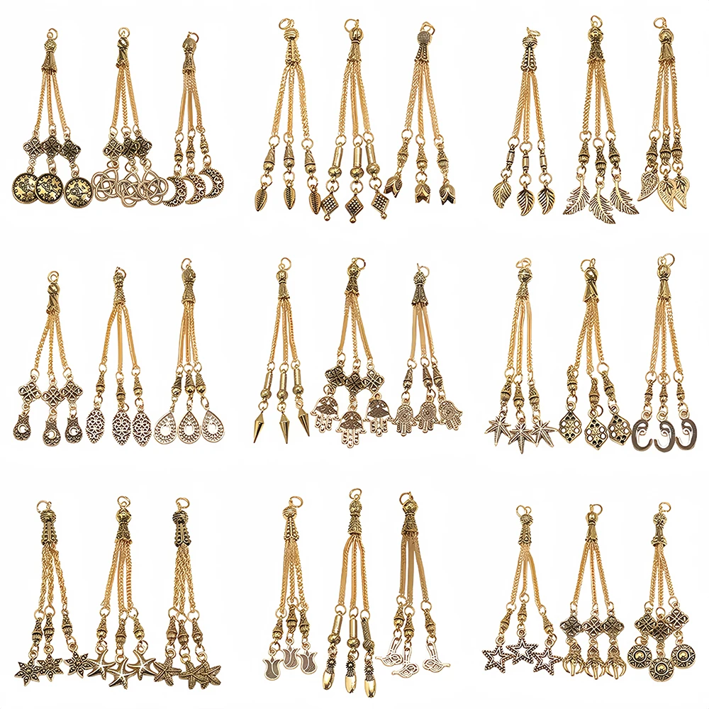 3 Teile/los Alte goldene Mond Sterne Wolf Gebet 33 Quaste Anhänger Für DIY Handgemachte Gebet Perle Stecker Zubehör Entdeckt