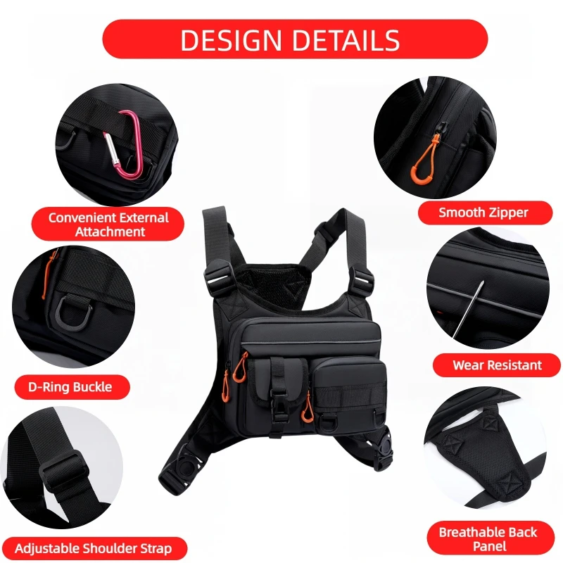 Borsa da petto da uomo e borsa da moto, borsa tattica resistente e leggera, gilet per corsa ed escursioni - immagine 3