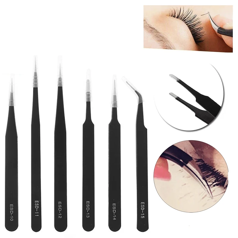 Stainless Steel Eyelash Tweezers Multi-style Curved Straight Beauty Lashes Extensions Picking Tool eyelash tweezers