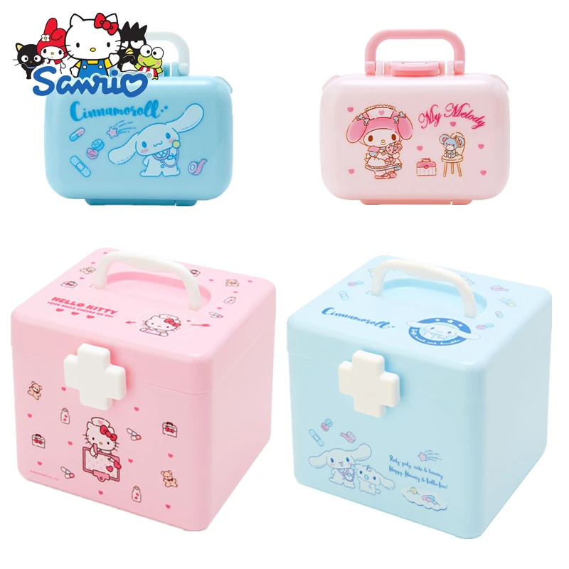 Sanrio Cartoon Mymelody Kuromi Cinnamoroll Pochacco Medicine Box Family Pack Cute Medicine Box Small Portable Cabinet