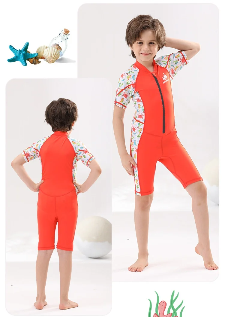 Boys and Girls One Piece Rash Guard Swimsuit Kid Water Sport Short Swimsuit UPF 50+ Sun Protection Bathing Suits
