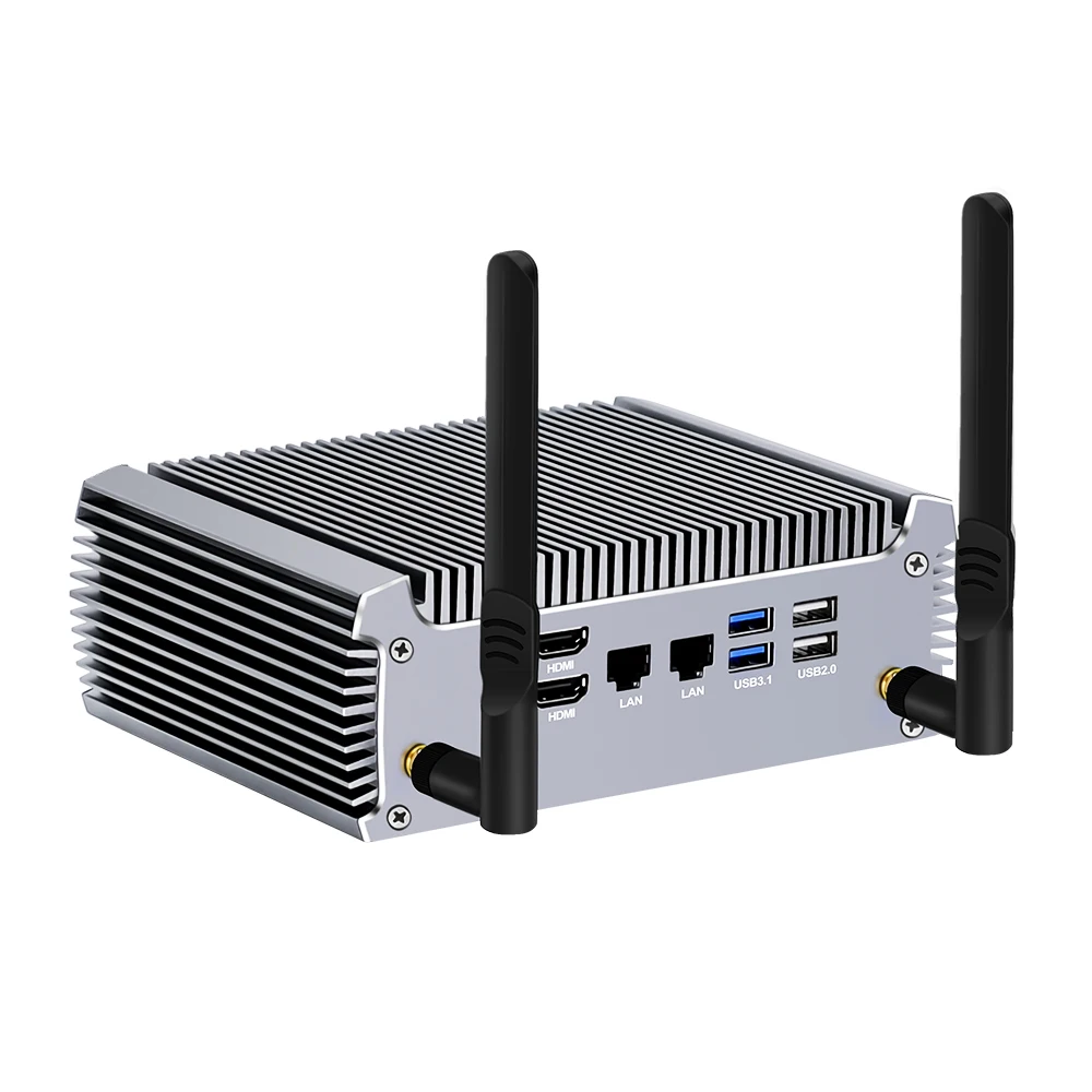 Fanless AMD Mini PC Ryzen 7 7730U 8 Core 16 Threads Gaming Computer Windows 11 2 LANs Firewall Soft Router 2*HDMI2.0 NVMe WiFi6 5
