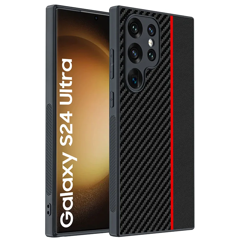 Per Samsung Galaxy S24 Custodia Ultra Custodia In Pelle Anti-Impronta Con Motivo In Fibra Di Carbonio Per Custodia Galaxy S24 Ultra/ S24 + S24 Plus