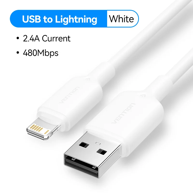 Vention High-Speed Lightning Charging Cable - 2.4A USB A to Lightning Data Cord