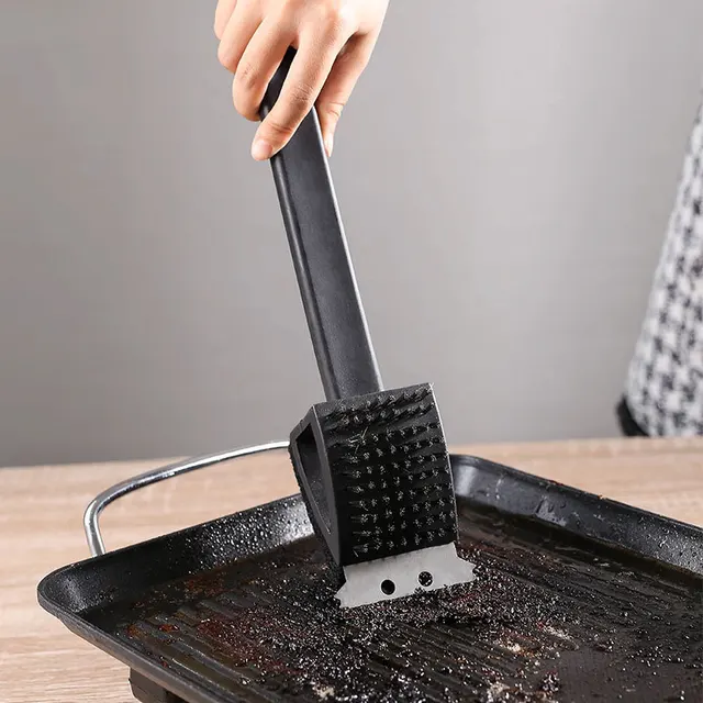 3 Az 1 -Ben Bbq Huzalkefe Grill Sütő Tisztítása Kefe Rézhuzal Szivacs Hosszú Fogantyú Tisztító