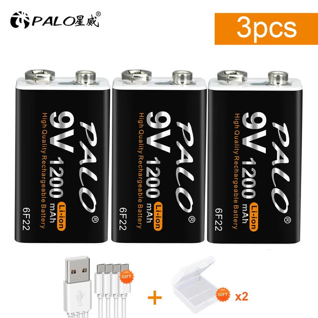 PALO 1200mAh micro USB 9 Volt  li-ion Rechargeable Battery 6F22 9V Li ion Lithium Battery for RC Helicopter Model Microphone Toy 3Pcs