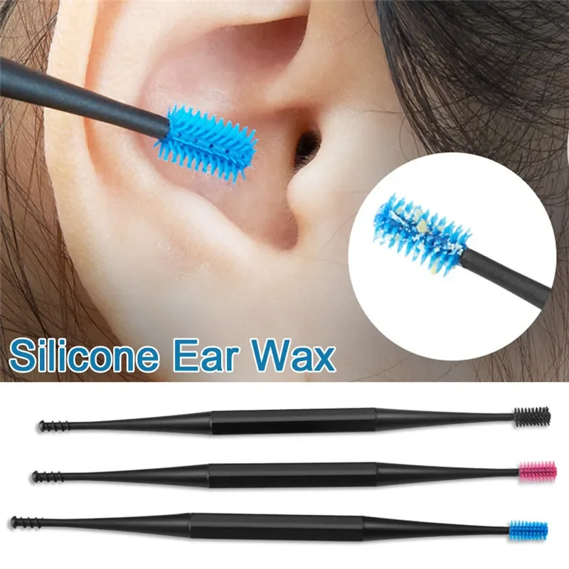 Soft Silicone Double-ended Ear Pick Ear Wax Curette Remover Cleaner Spoon Spiral Clean Tool Spiral Design ear pick