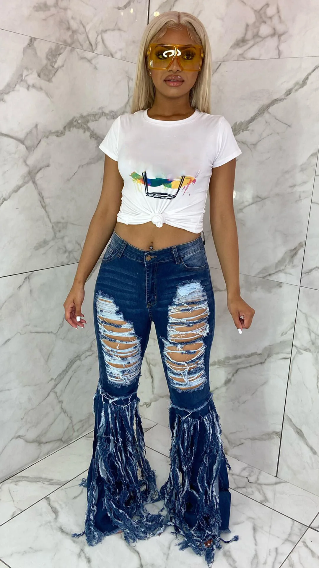 Flare Jeans Ripped Bottom Flare Ripped Jeans Sexy Women Bodycon