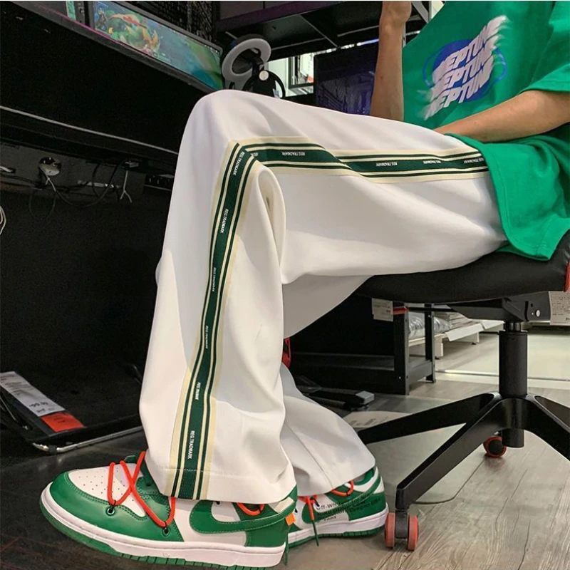 EBAIHUI Men's Sports Pants Versatile Straight Tube Casual Male Pants Spring Autumn Inns Solid Color Loose Panel Design Trousers