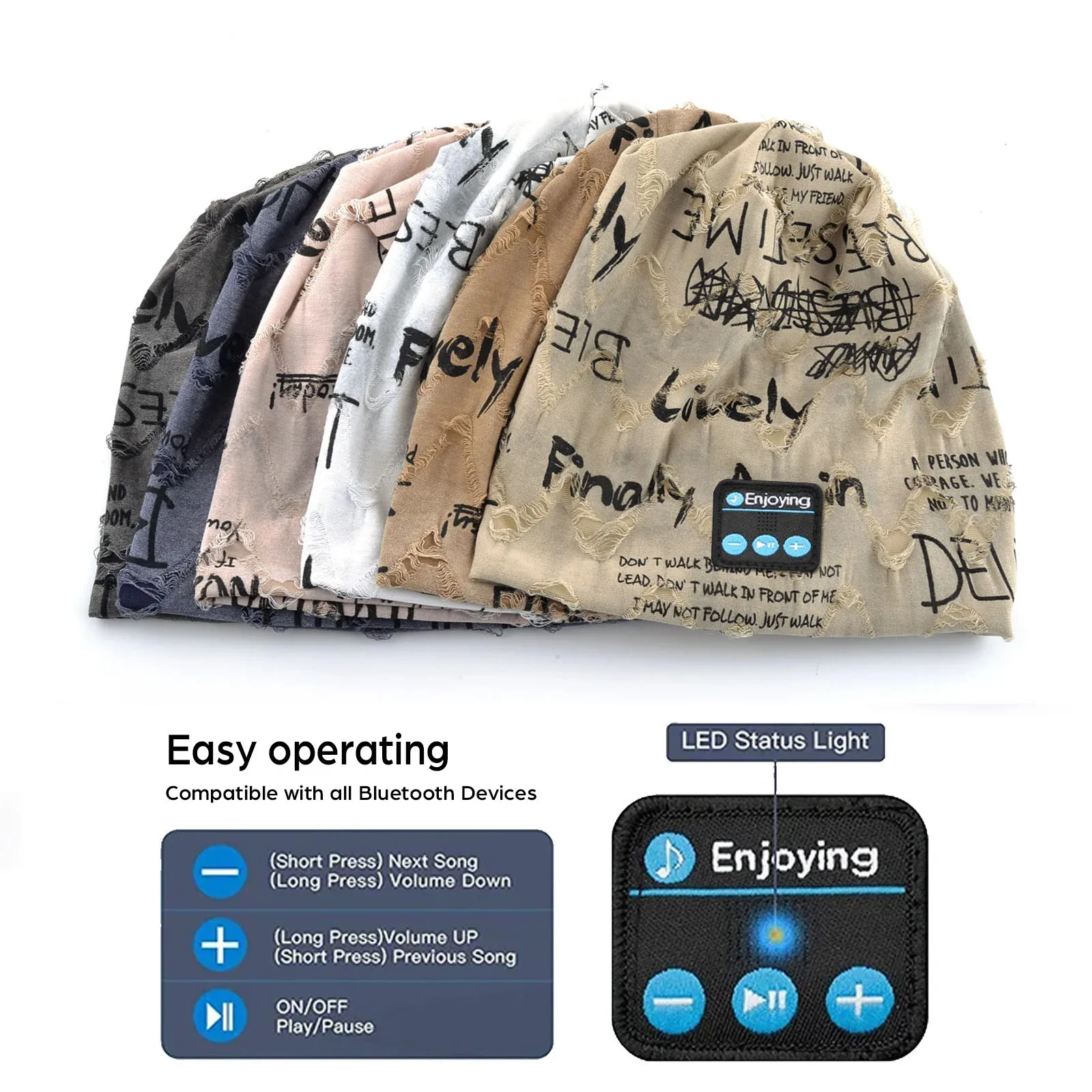 Wireles Bluetooth Headphones Outdoor Music Hat Headset Soft Comfortable Sports Sleeping Earphone Cap with Microphone Rechargeabl