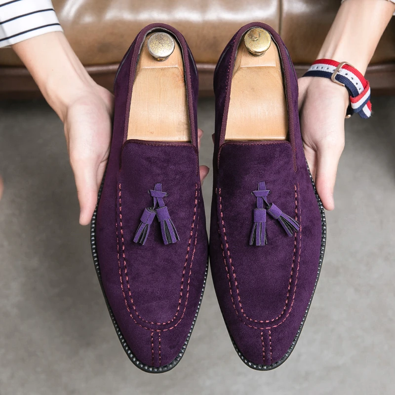 Size 38-48 Business Men Tassel Shoes European American One Step Comfortable Fashion Pointed Leather Shoes British Dress