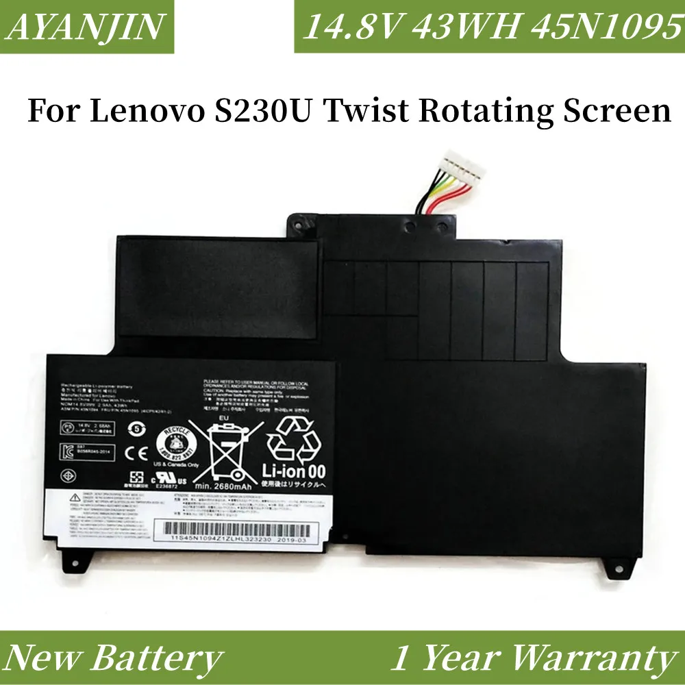

New 45N1094 45N1095 14.8V 43WH Laptop Battery For Lenovo S230U Twist Rotating Screen 45N1092 45N1093