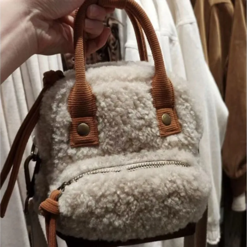 JIAERDI Cute Lambswool Patchwork Handbag Women Small Capacity Shoulder Bag Ladies Fashion Casual Versatile Student Crossbody Bag