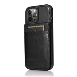 Premium Flip Leather Wallet Case with Credit Card Holder & Kickstand - iPhone 12 Mini (Black)