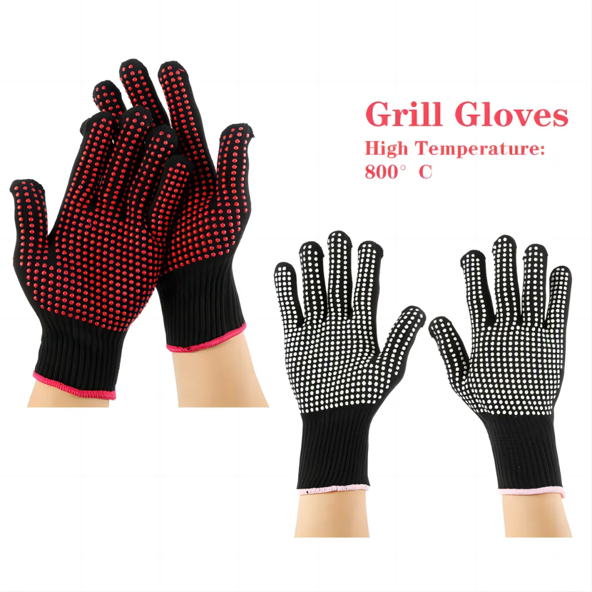 Grill Gloves Heat Resistant Oven Mitt Heat Proof Polyester Cotton Non-Slip BBQ Gloves Baking Barbecue Fryer Cook
