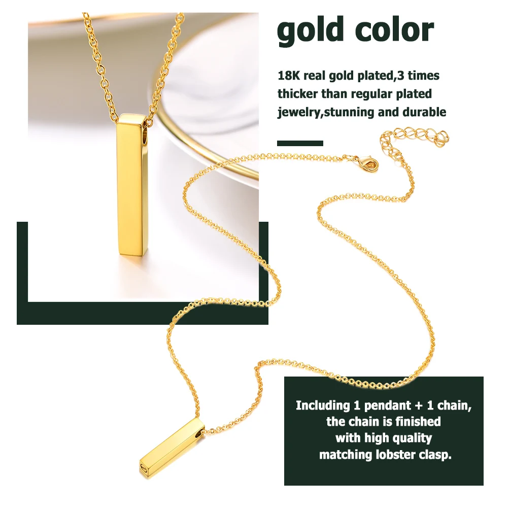 PROSTEEL Ashes Urn Rectangle Bar 18K Gold/Black/Silver Memorial Keepsake Pendant Necklace for Family Friend Gift PSP4147