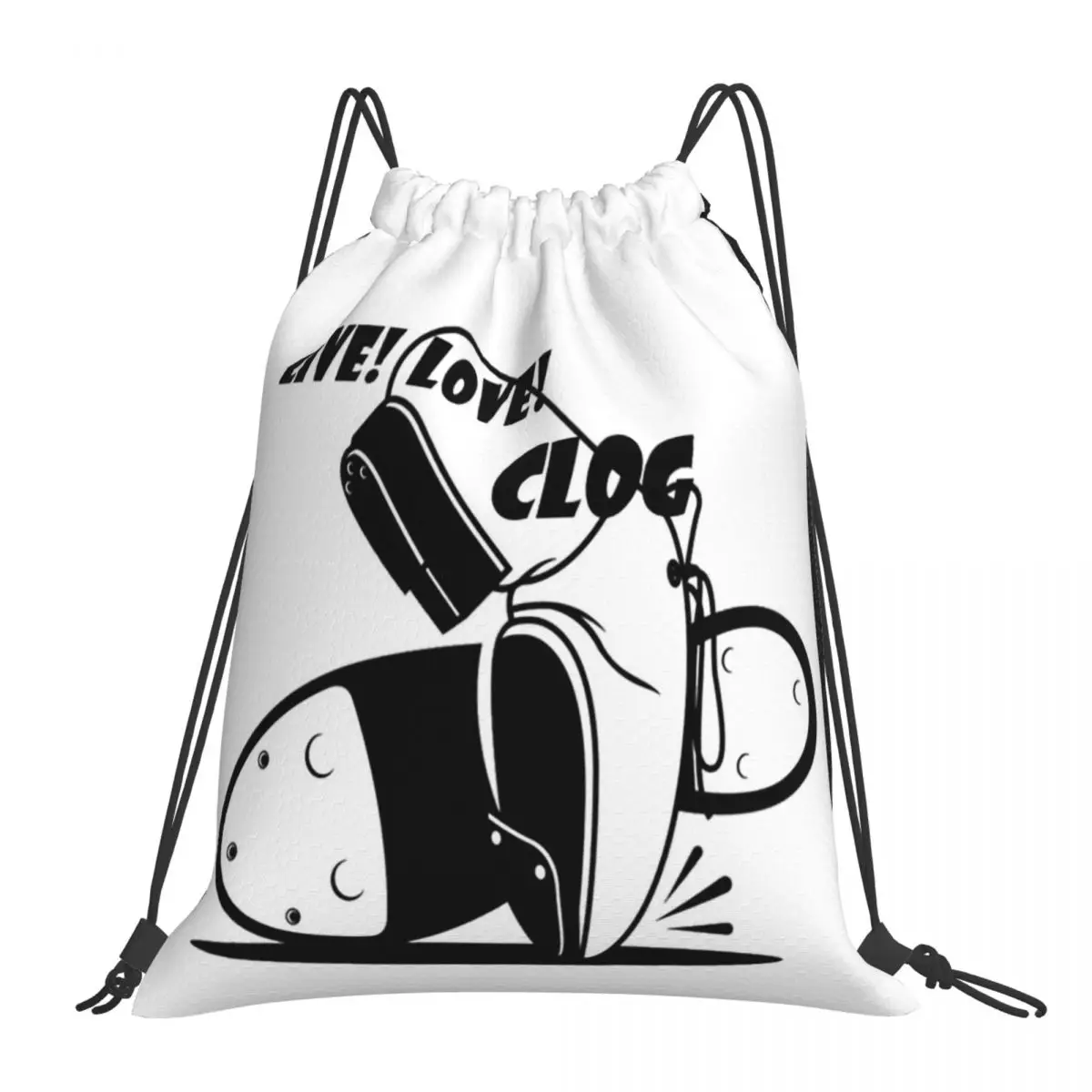 

Live Love Clog BLK Backpacks Fashion Portable Drawstring Bags Drawstring Bundle Pocket Sports Bag Book Bags For Man Woman School