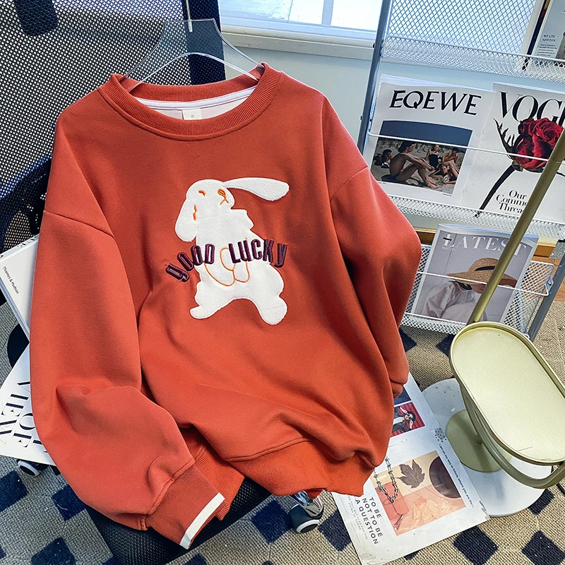 

Толстовки для женщин, Свитшот контрастных цветов, Свободный пуловер с вышивкой, Женская толстовка