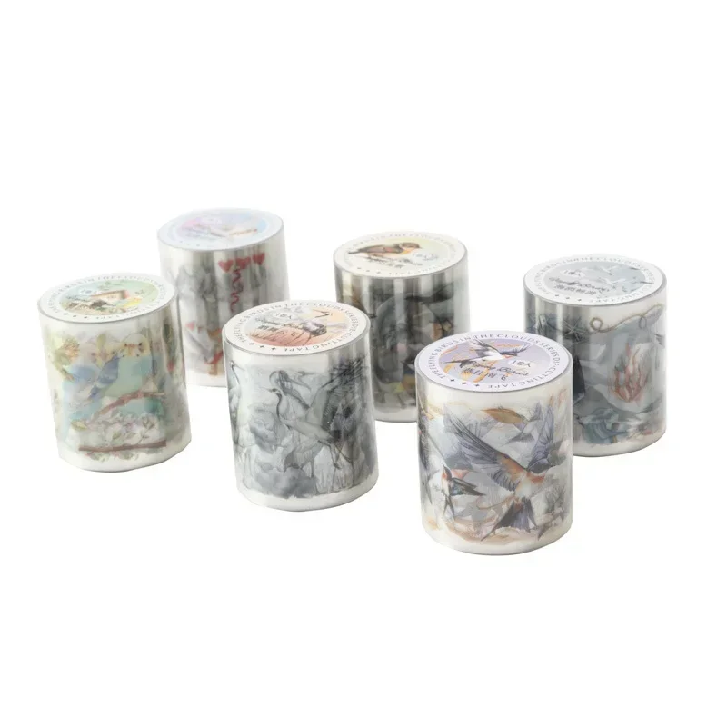 1Roll PET Background Adhesives Writing Tape Birds in the Clouds Series Material Decoration Bird Stickers Scrapbook cut 45mm*2m 3