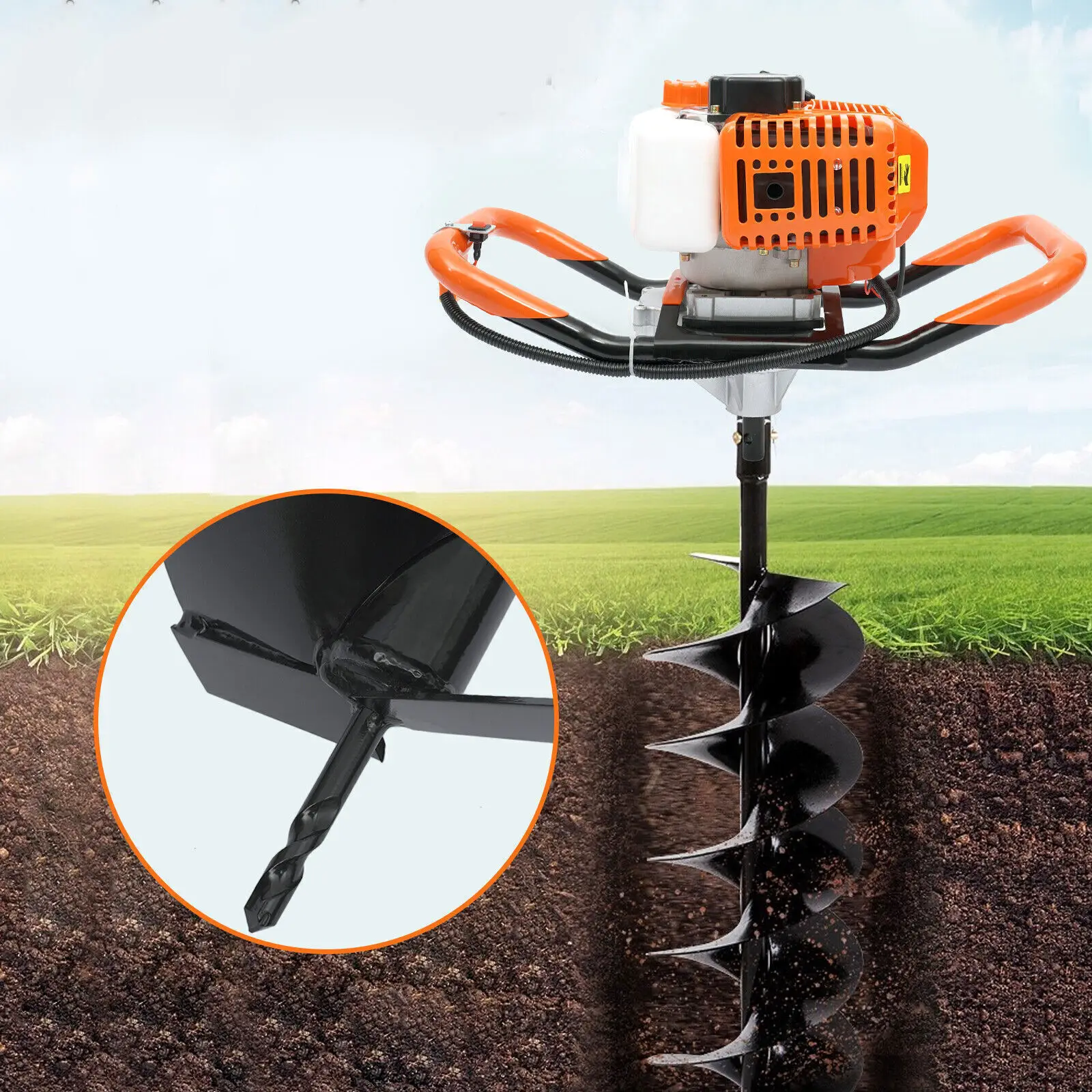 52CC Post Hole Digger Gas Powered Earth Auger Borer Fence Ground Drill+3 Bits