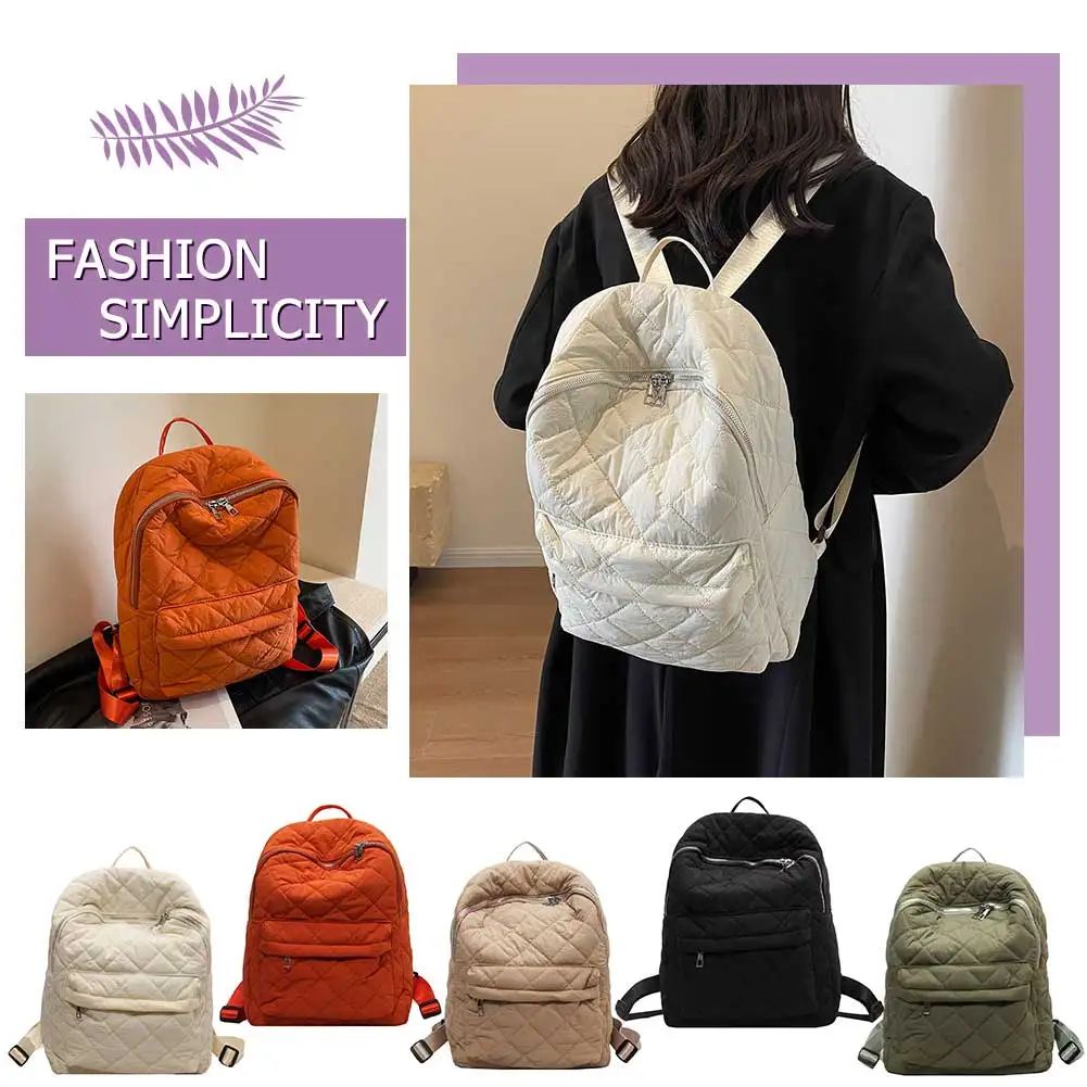 Women Casual Puffer Knapsack Large Capacity Teenagers Daypack Solid Color Quilted Laptop Backpack for Travel Working Vacation 4