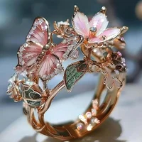 Flower Butterfly Adjustable Rhinestone Ring for Women - Image 5