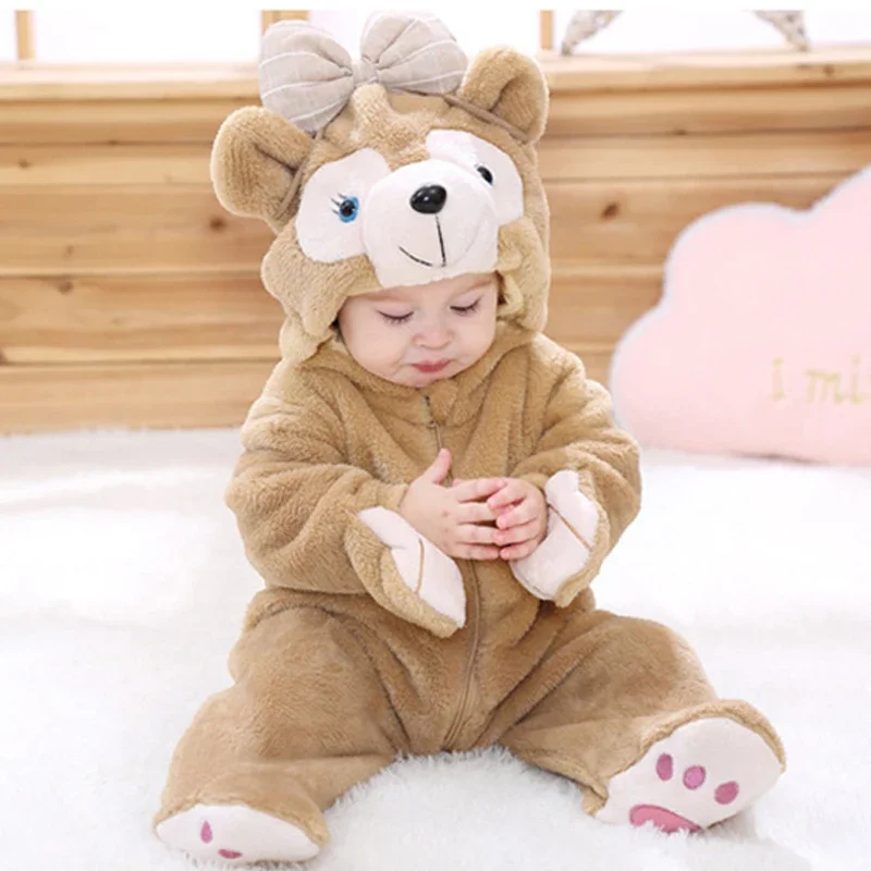 

Детский костюм для косплея с длинным рукавом и медведем для новорожденных, милые комбинезоны с животными и капюшоном для мальчиков и девочек, теплый хлопковый комбинезон, одежда