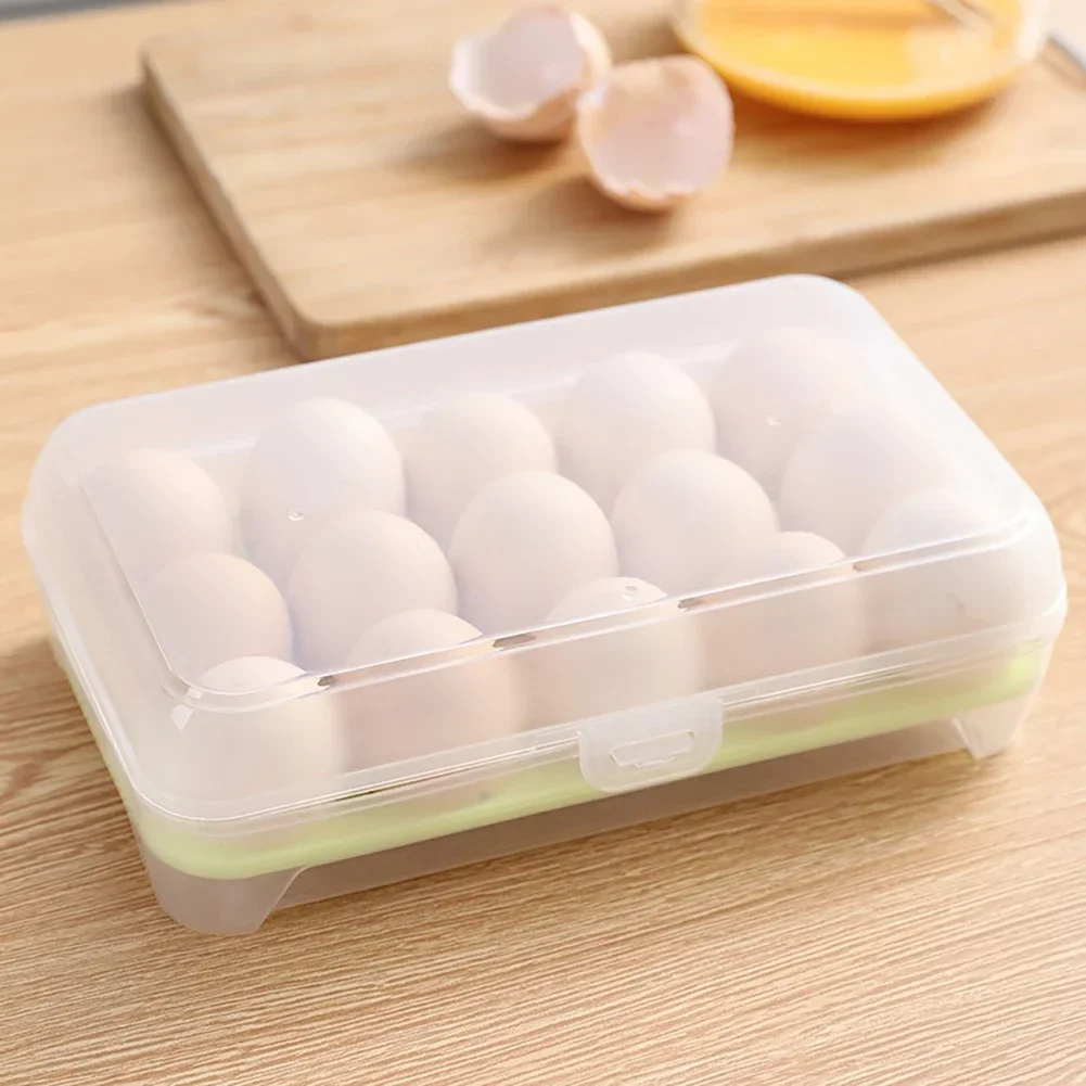 Portable Egg Fresh-keeping Case Holder Plastic 15 Grid Egg Storage Rack Transparent Dispenser Accessories Kitchen Food Organizer 2