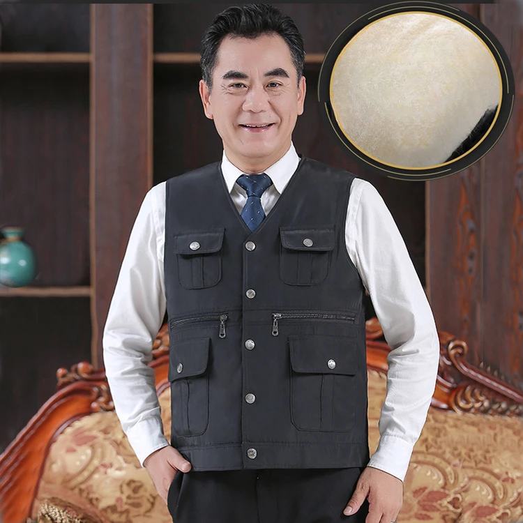 

2023 Men's Autumn Winter New Middle-aged Warm Vest Male V-neck Fleece Waistcoat Men Multi-pocket Casual Sleeveless Coats D561