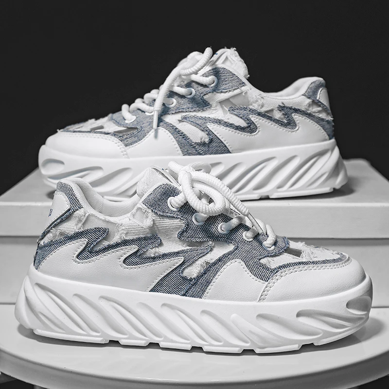 

Новинка 2023, спортивная обувь на толстой подошве, мужские дизайнерские ботинки для улицы, модные повседневные кожаные парусиновые ботинки на плоской подошве