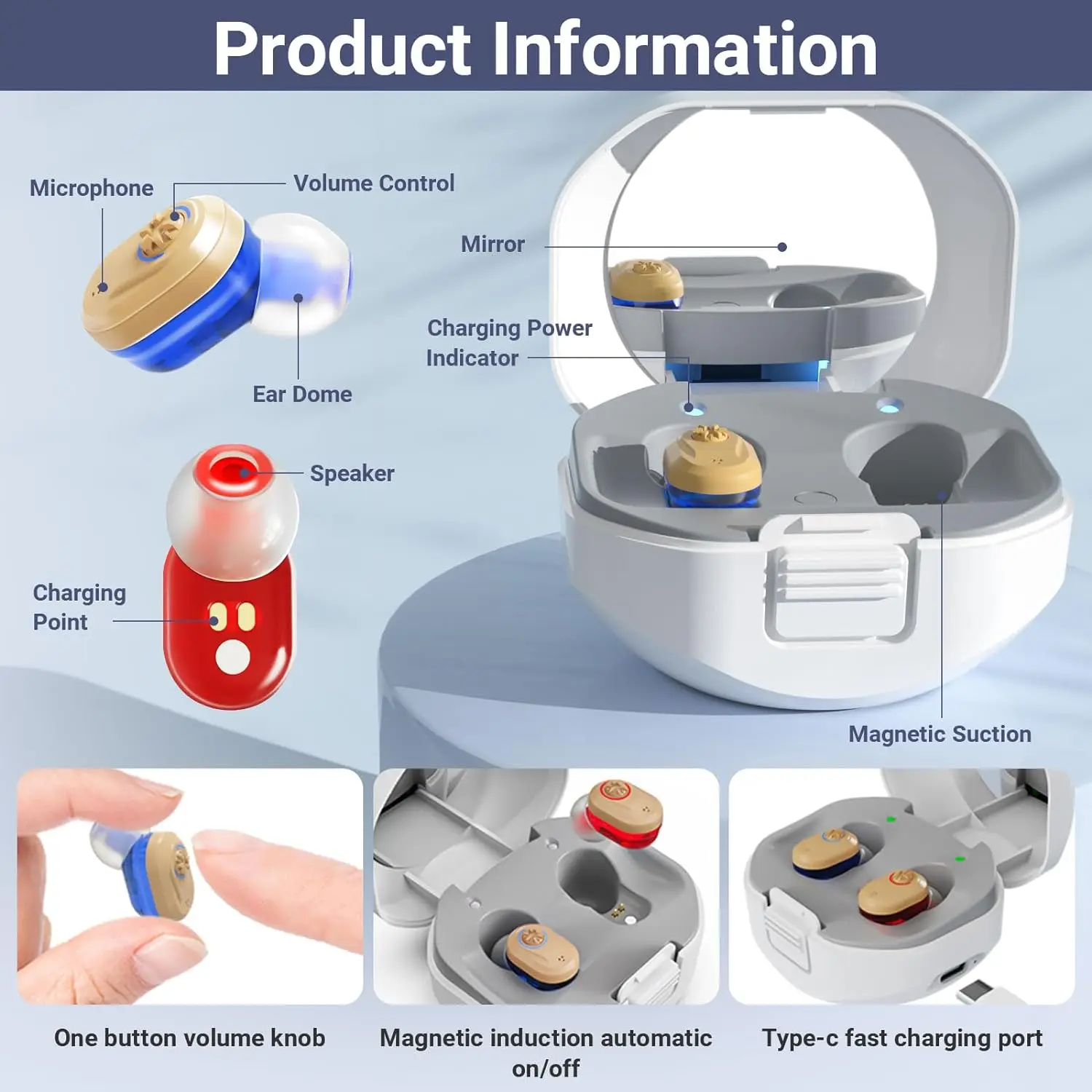 Hearing aid for the elderly, rechargeable, invisible, adjustable volume and noise reduction (four colors optional) 4