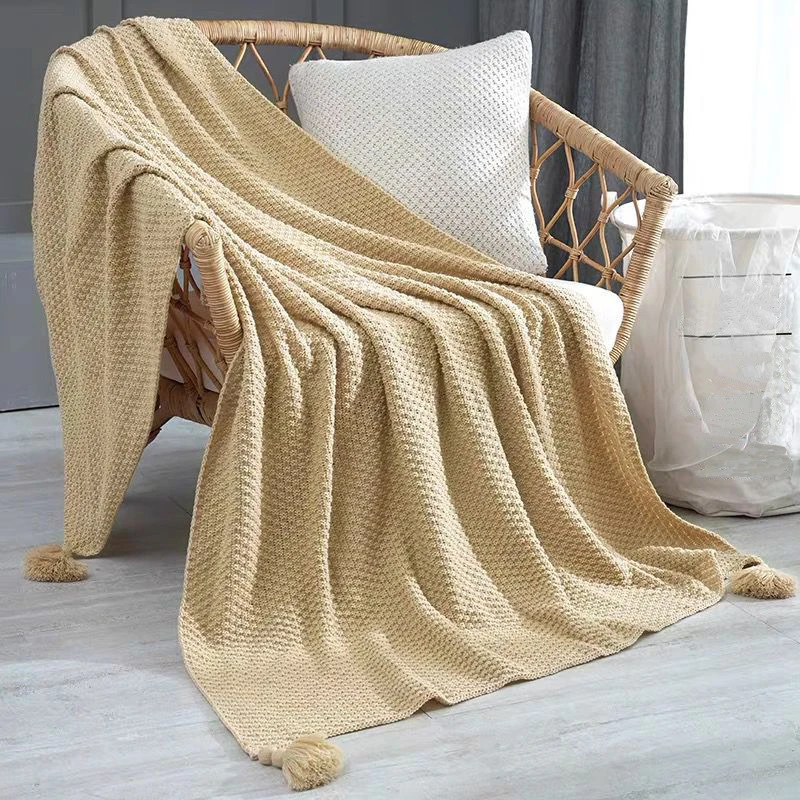 

Scandinavian Fringe Knitted Wool Blanket Air Conditioning Nap Blanket Shawl Cover Blanket Sofa Leisure Blankets with Tassels